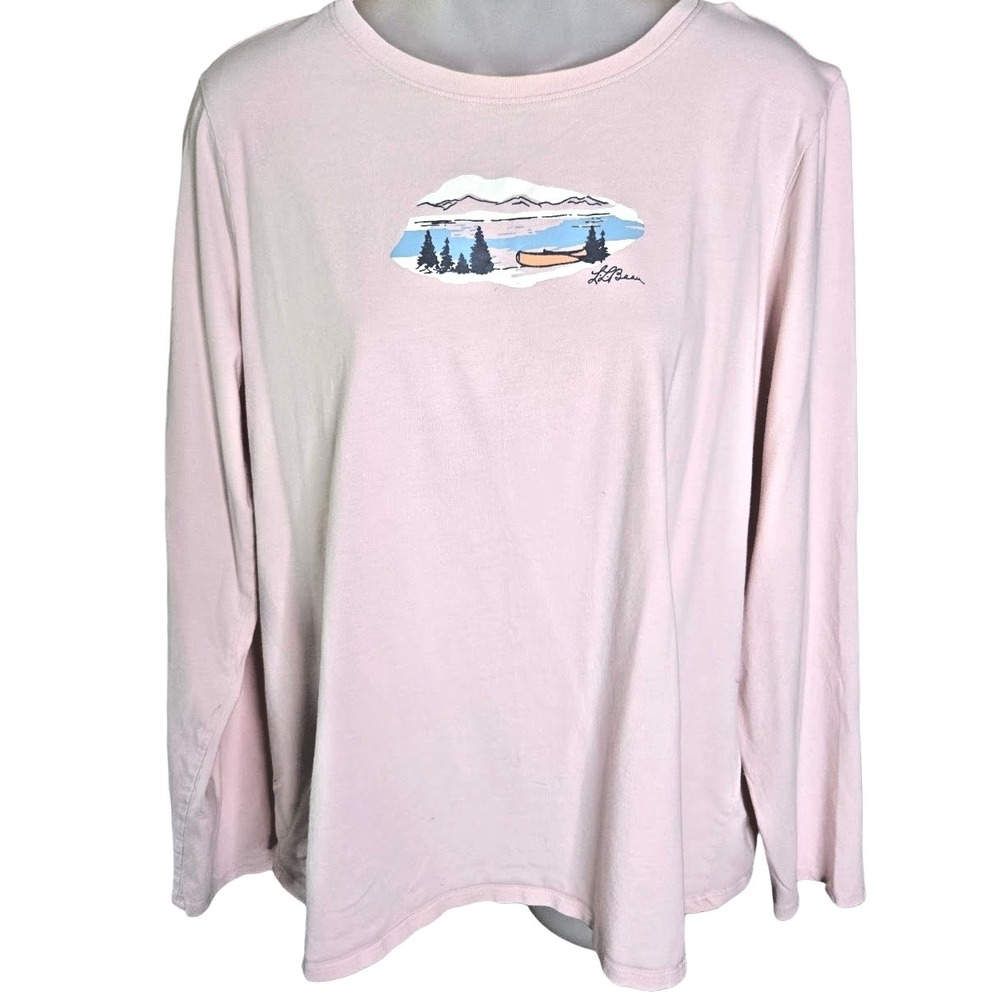 L.L. Bean Womens Outdoors‎ Pullover Size Large Pink Lake Cabin Canoe Vacation